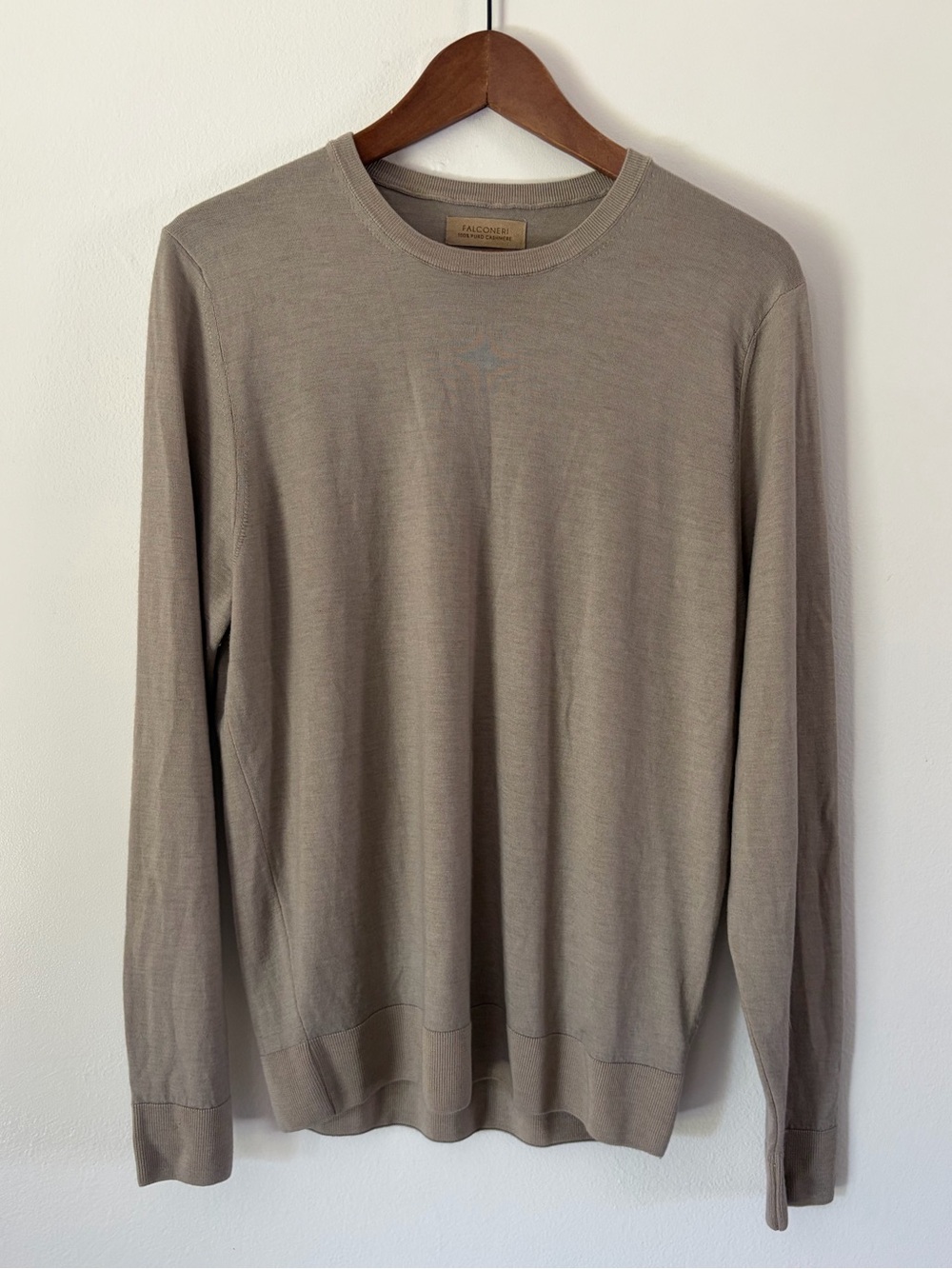 Falconeri Men’s Ultrafine 100% Cashmere Crewneck Sweater Sand Size Large